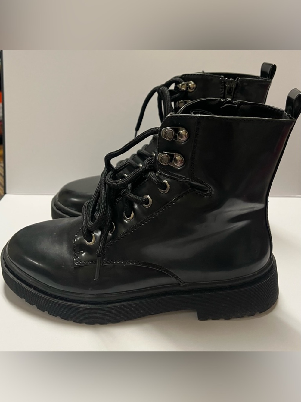 Topshop Black Combat Moto Boots. Size: 35(EU)